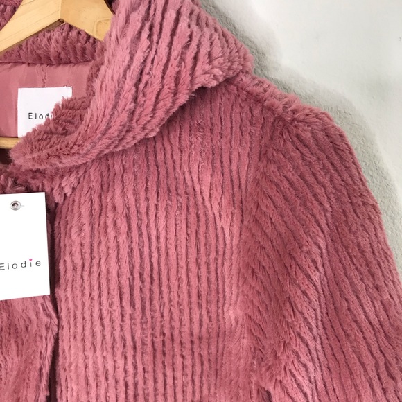 NWT Elodie Girl’s Blush Pink Fuzzy Hooded Jacket - Picture 6 of 7